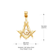 14K Gold Freemason Masonic Charm Pendant