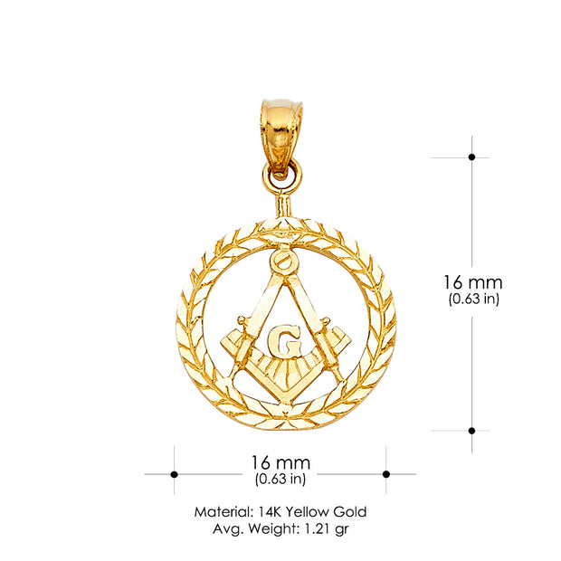14K Gold Freemason Masonic Charm Pendant