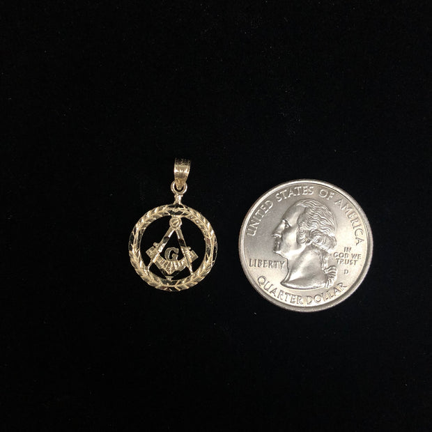 14K Gold Freemason Masonic Charm Pendant