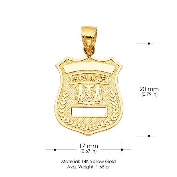 14K Gold Police Charm Pendant