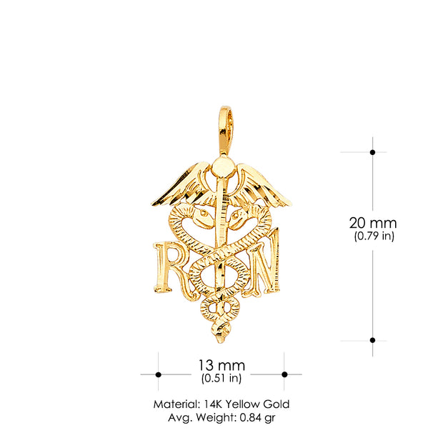 14K Gold Symbol of Medical SERVICE RN Registered Nurse Charm Pendant