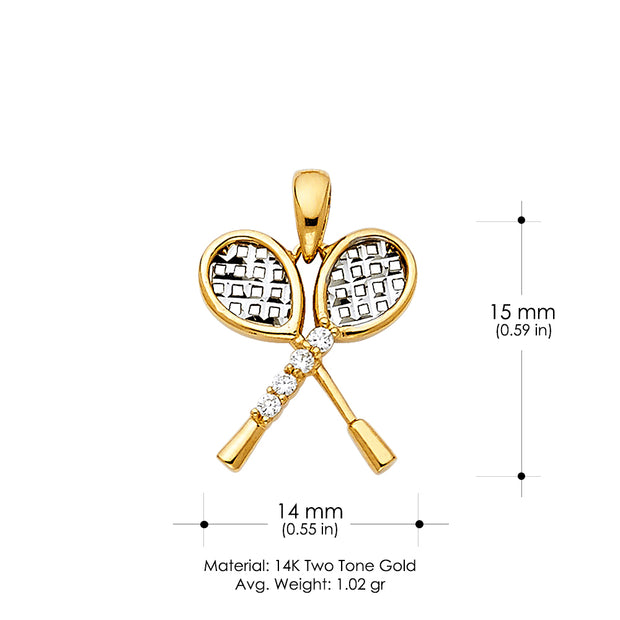 14K Gold Tennis Racket Charm Pendant