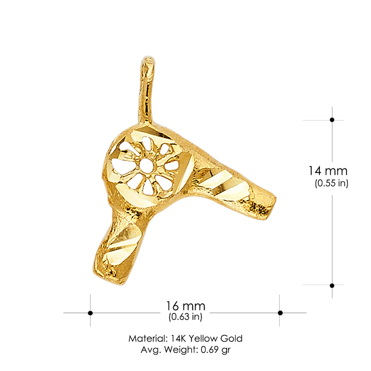 14K Gold Hair Dryer Charm Pendant