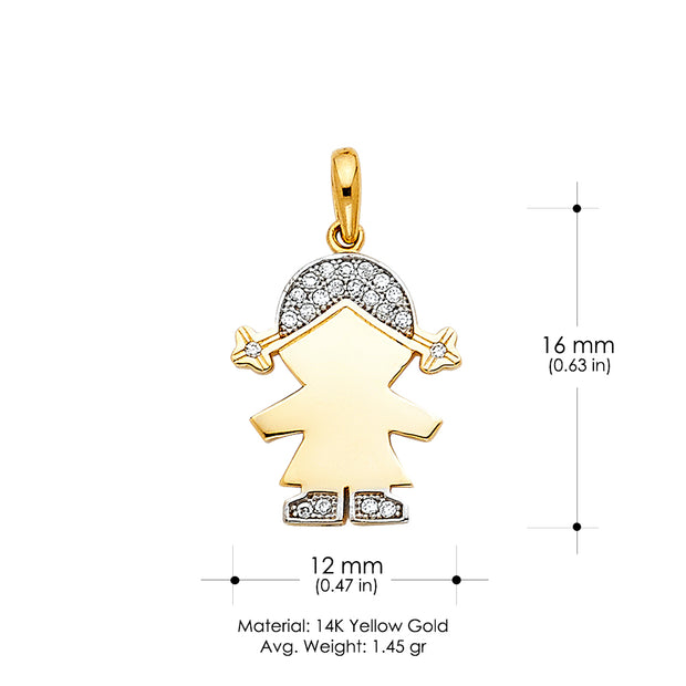 14K Gold CZ Girl Charm Pendant