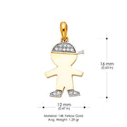 14K Gold CZ Boy Charm Pendant