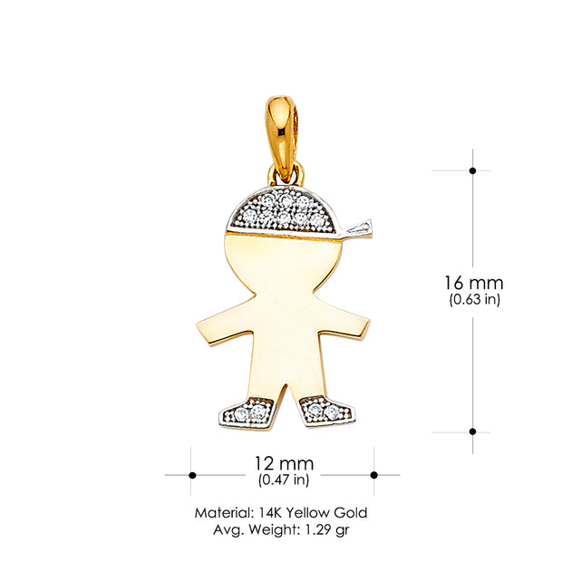 14K Gold CZ Boy Charm Pendant