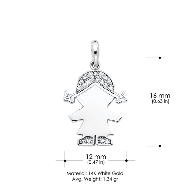 14K Gold CZ Girl Charm Pendant