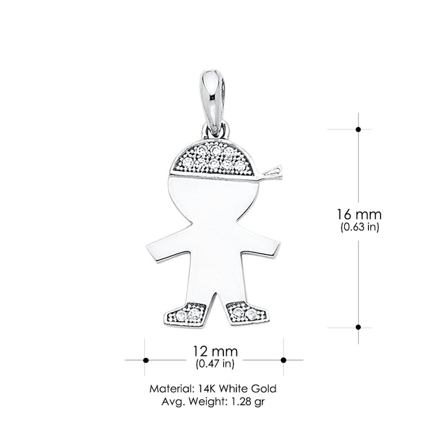 14K Gold CZ Boy Charm Pendant