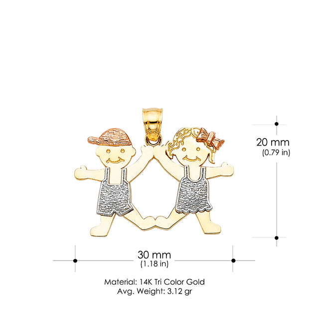14K Gold Girl & Boy Charm Pendant