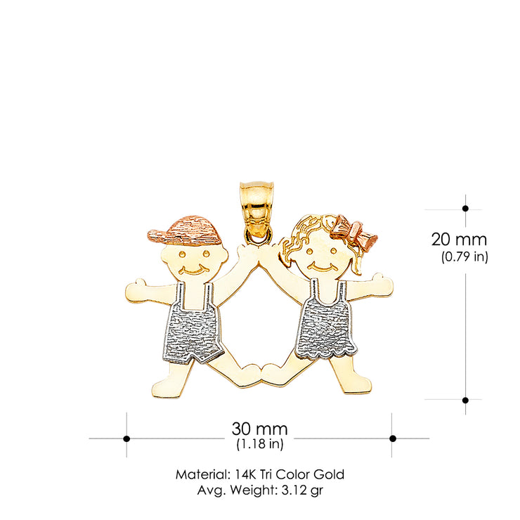 14K Gold Girl & Boy Charm Pendant