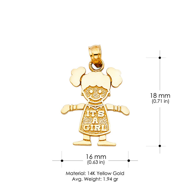 14K Gold Girl Charm Pendant