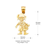 14K Gold Girl with Doll Charm Pendant