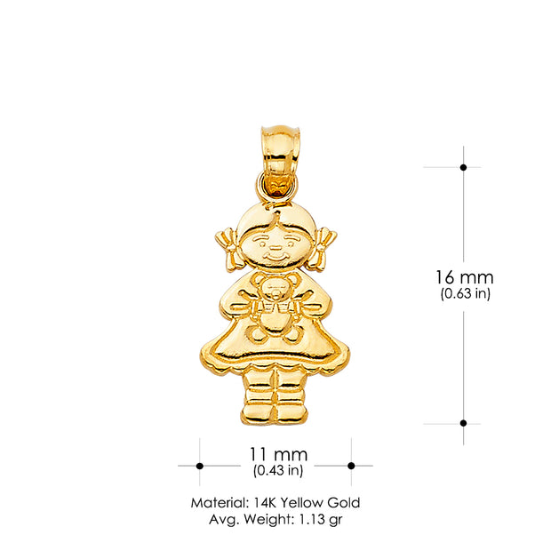 14K Gold Girl with Doll Charm Pendant