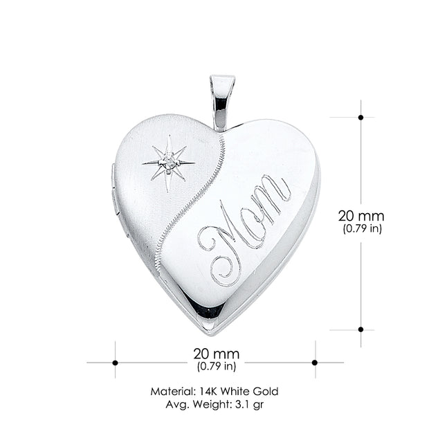14K Gold Heart Locket Charm Pendant