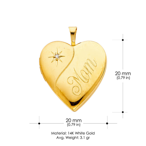 14K Gold Heart Locket Charm Pendant