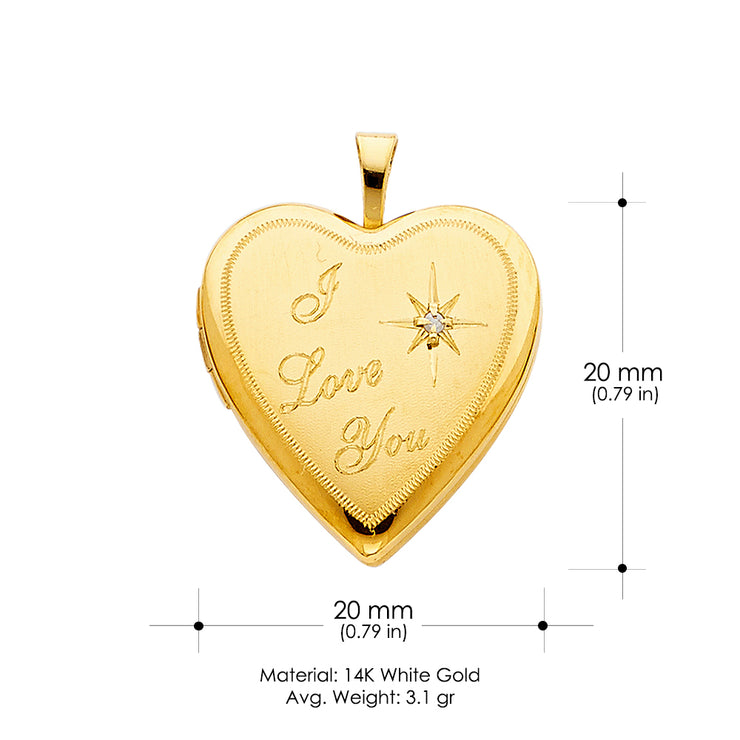 14K Gold Heart Locket Charm Pendant