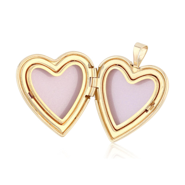 14K Gold Heart Locket Charm Pendant