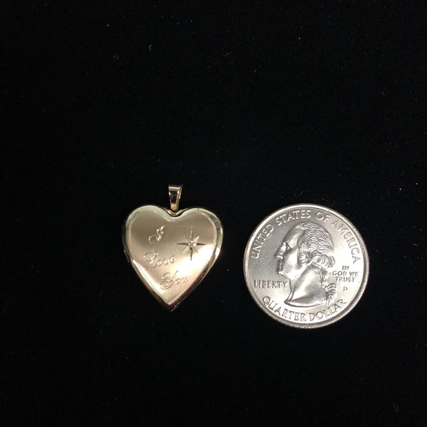 14K Gold Heart Locket Charm Pendant