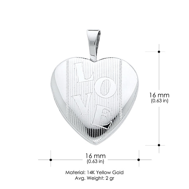 14K Gold Heart Locket Charm Pendant
