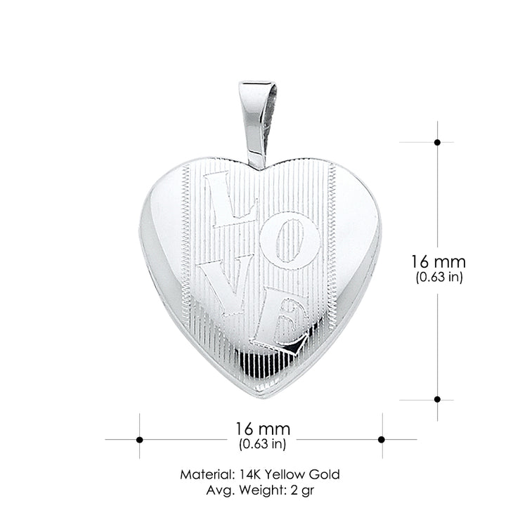14K Gold Heart Locket Charm Pendant