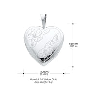 14K Gold Heart Locket Charm Pendant