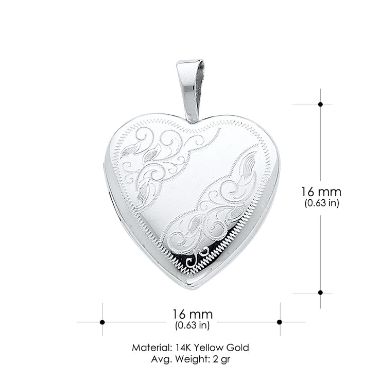 14K Gold Heart Locket Charm Pendant