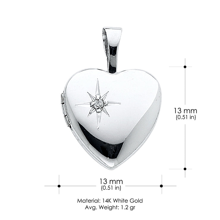 14K Gold Heart Locket Charm Pendant