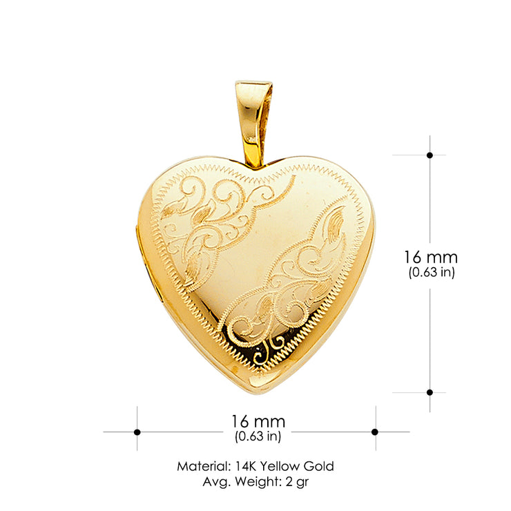 14K Gold Heart Locket Charm Pendant