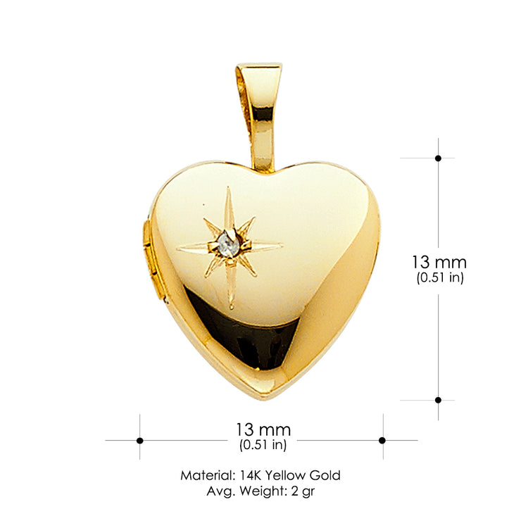 14K Gold Heart Locket Charm Pendant