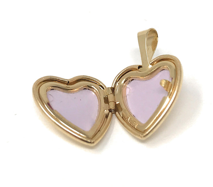14K Gold Heart Locket Charm Pendant