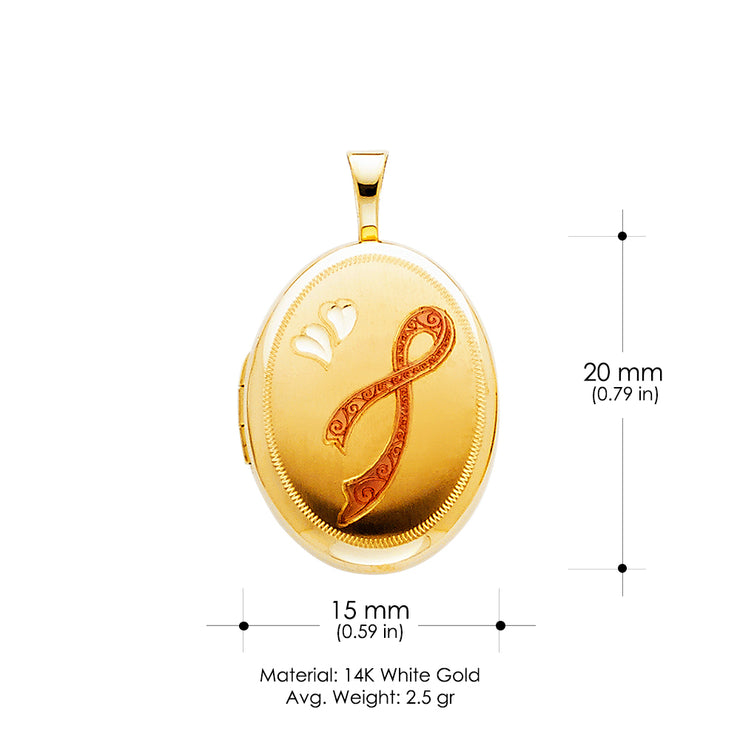 14K Gold Oval Locket Charm Pendant