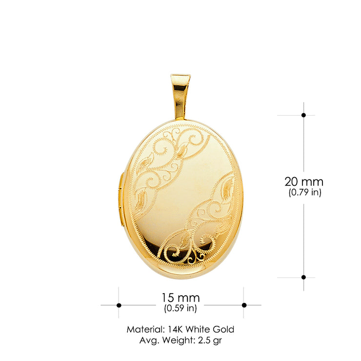 14K Gold Oval Locket Charm Pendant