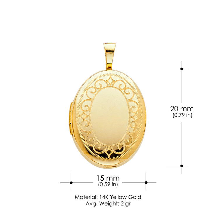 14K Gold Oval Locket Charm Pendant