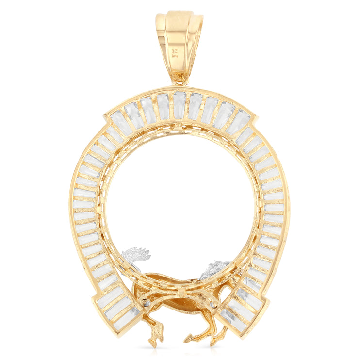 14K Gold Horse Shoe CZ Frame 50 Pesos Coin Charm Pendant