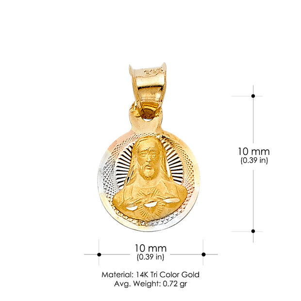 14K Gold Religious Jesus with Heart Stamp Charm Pendant