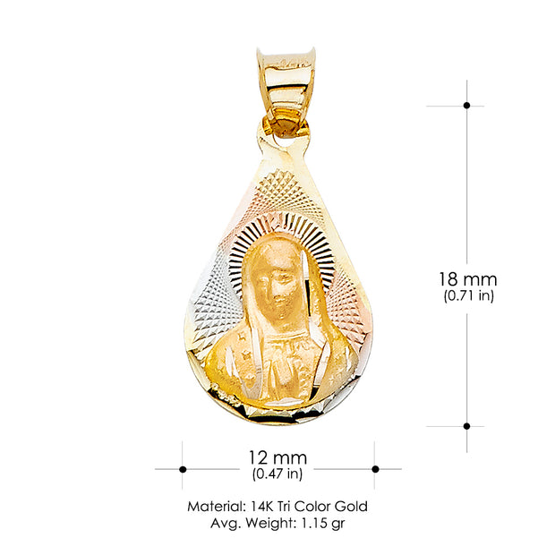 14K Gold Religious Guadalupe Stamp Charm Pendant