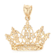 14K Gold Quinceanera Crown CZ Charm Pendant