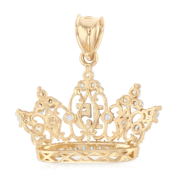 14K Gold Quinceanera Crown CZ Charm Pendant