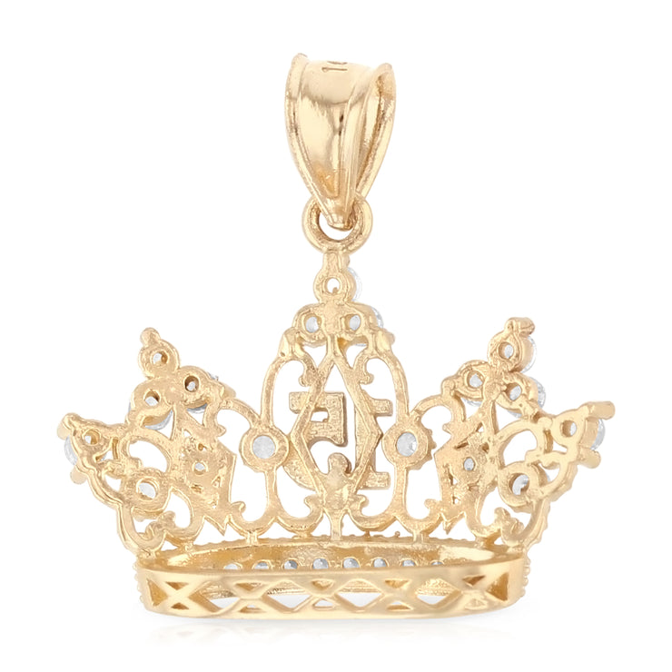 14K Gold Quinceanera Crown CZ Charm Pendant