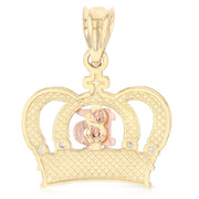14K Gold Quinceanera Crown CZ Charm Pendant