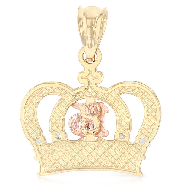 14K Gold Quinceanera Crown CZ Charm Pendant
