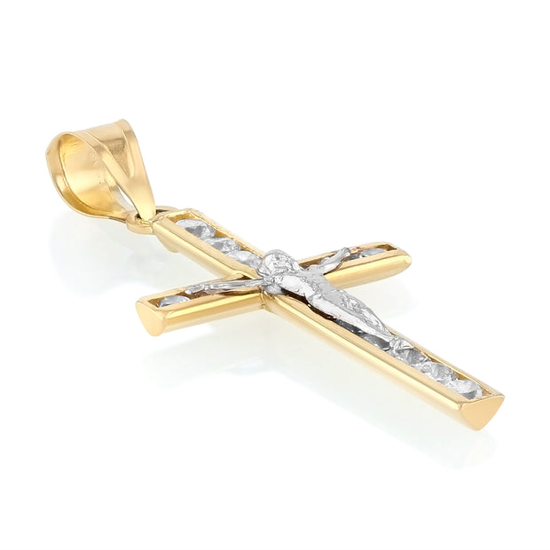14K Gold CZ Crucifix Cross Religious Pendant