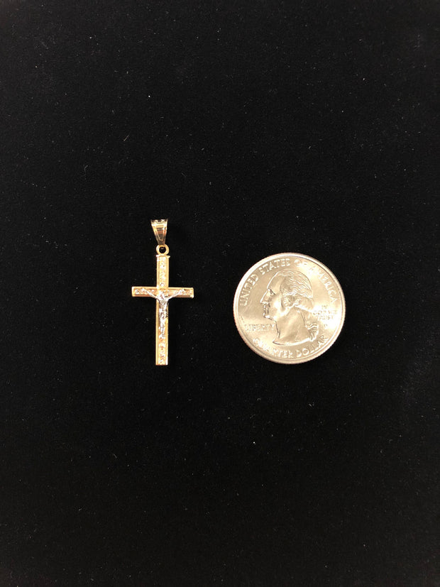 14K Gold CZ Crucifix Cross Religious Pendant
