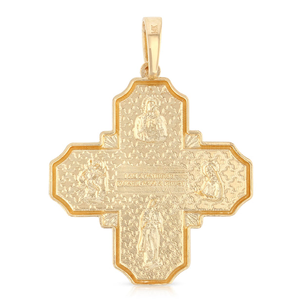 14K Gold Four-Way Jesus Cross Religious Pendant