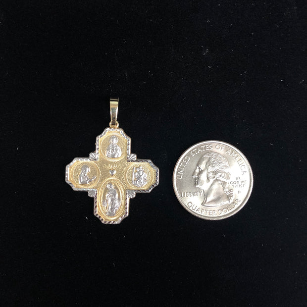 14K Gold Four-Way Jesus Cross Religious Pendant
