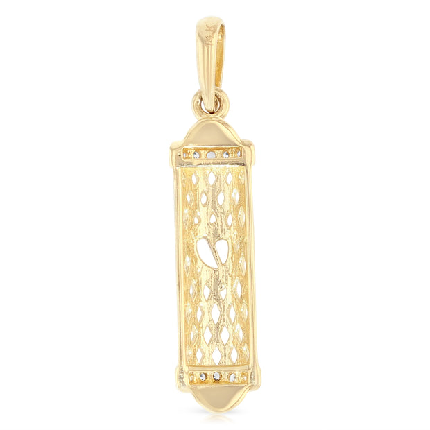 14K Gold Jewish Sign Mezuzah Charm Pendant
