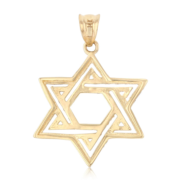 14K Gold Star of David Charm Pendant