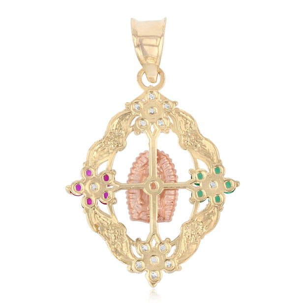14K Gold CZ Guadalupe Medal Religious Pendant