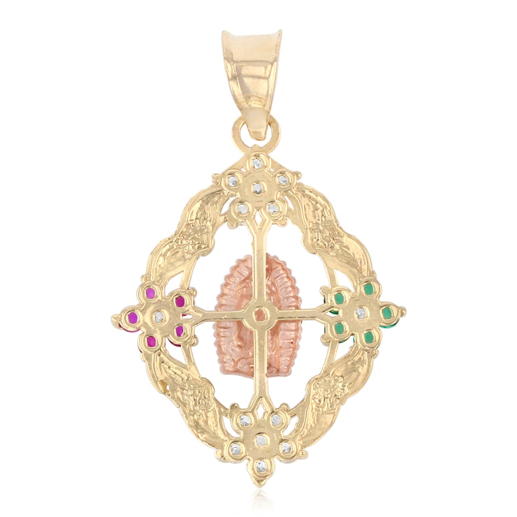 14K Gold CZ Guadalupe Medal Religious Pendant