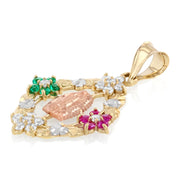 14K Gold CZ Guadalupe Medal Religious Pendant